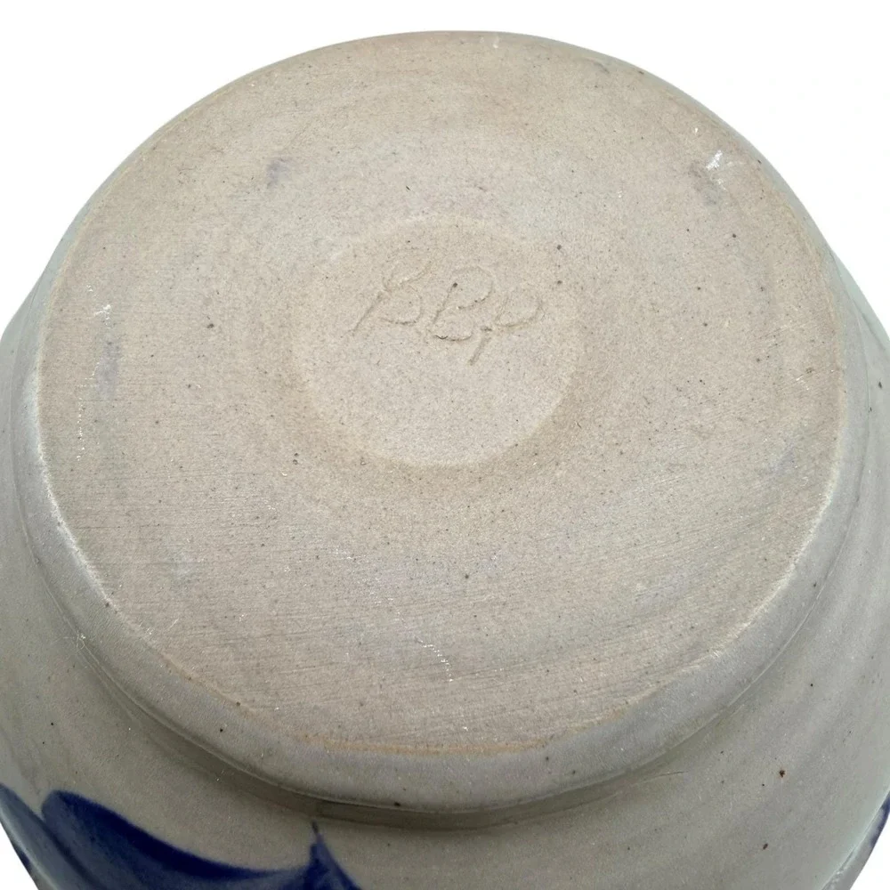 BBP Studio Pottery Blue White Spongeware Floral Stoneware Mixing Bowl 7 Inch